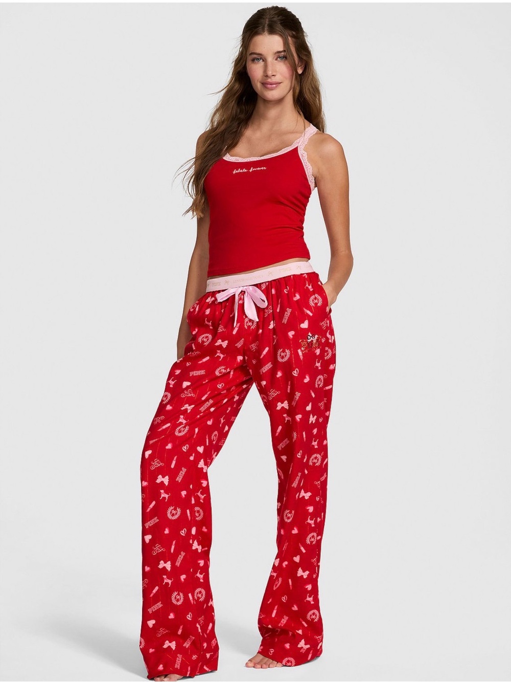 PINK X LoveShackFancy Red Lurex Stripe Flannel PJ Pant